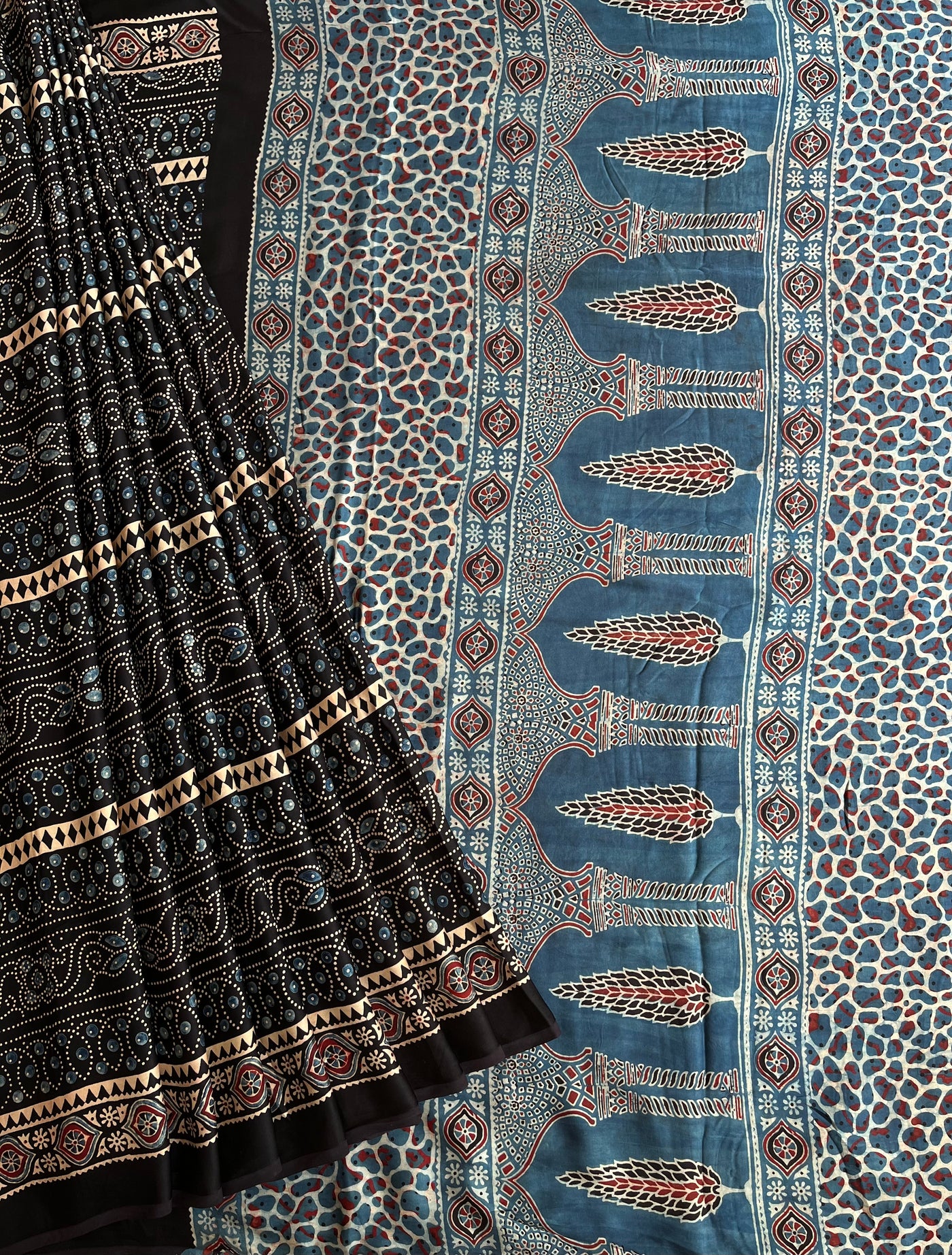 MIRZA: HAND BLOCK AJRAKH MODAL SILK SAREE