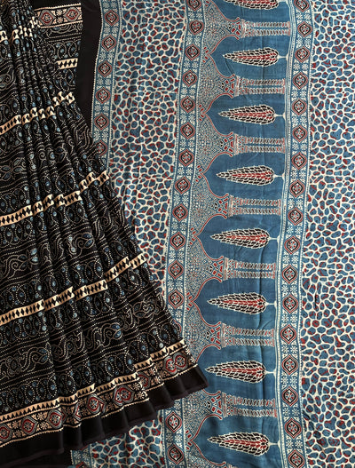 MIRZA: HAND BLOCK AJRAKH MODAL SILK SAREE