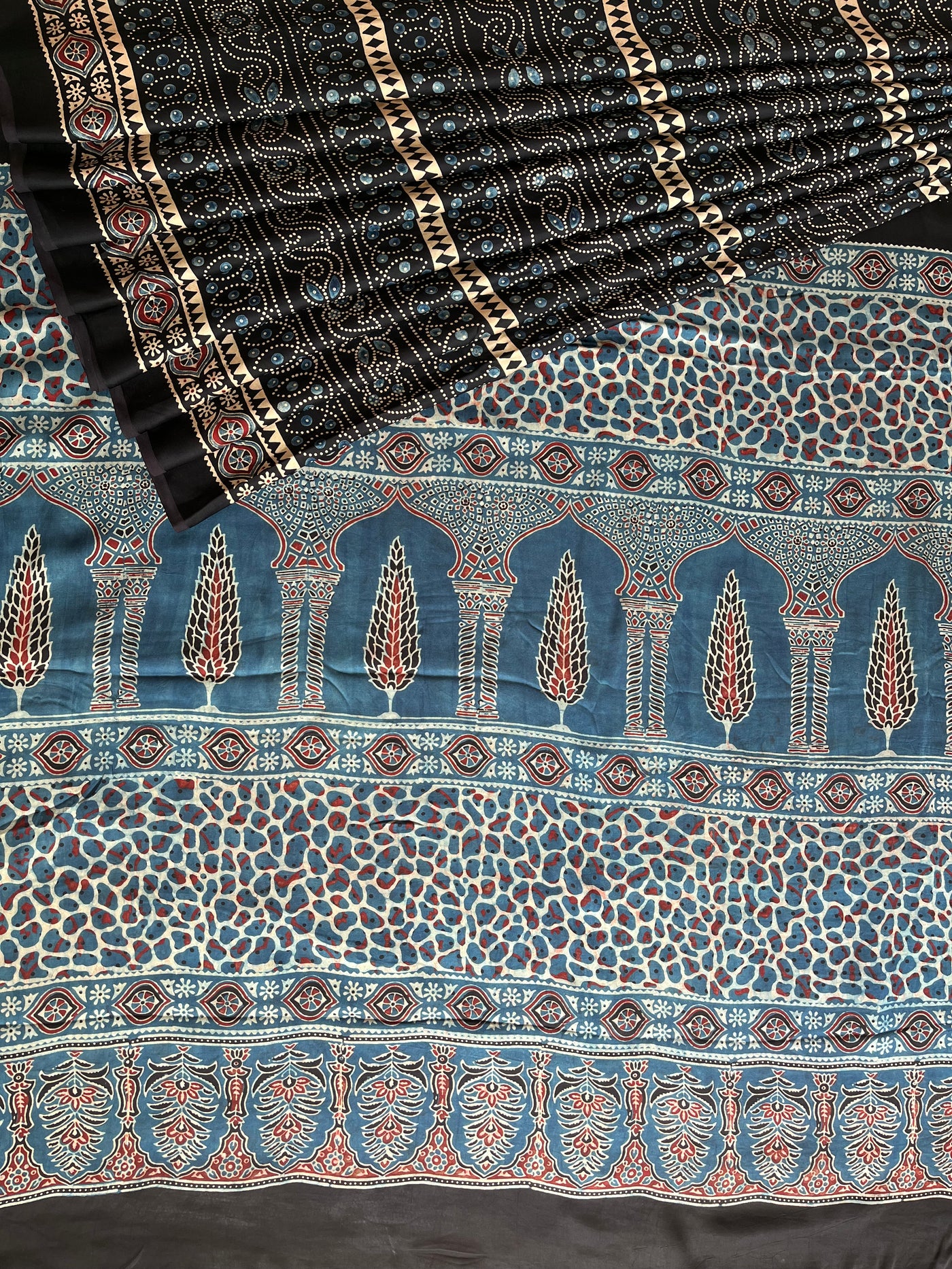 MIRZA: HAND BLOCK AJRAKH MODAL SILK SAREE