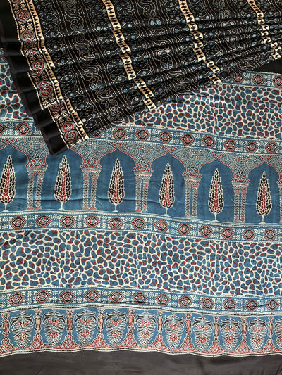 MIRZA: HAND BLOCK AJRAKH MODAL SILK SAREE
