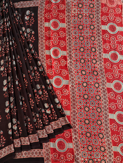 SWASTIKA: HAND BLOCK AJRAKH MODAL SILK SAREE