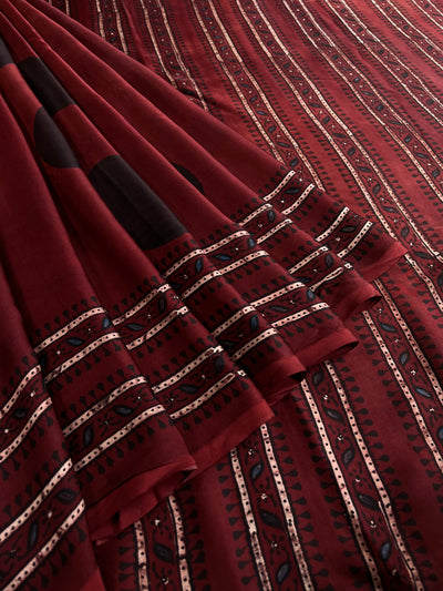 JIYA: HAND BLOCK AJRAKH MODAL SILK SAREE