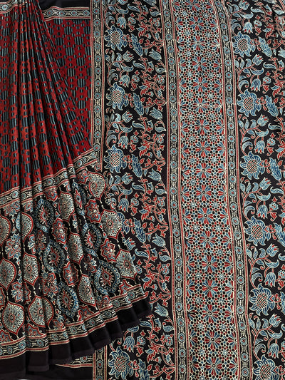 MUKUDNI: HAND BLOCK AJRAKH MODAL SILK SAREE