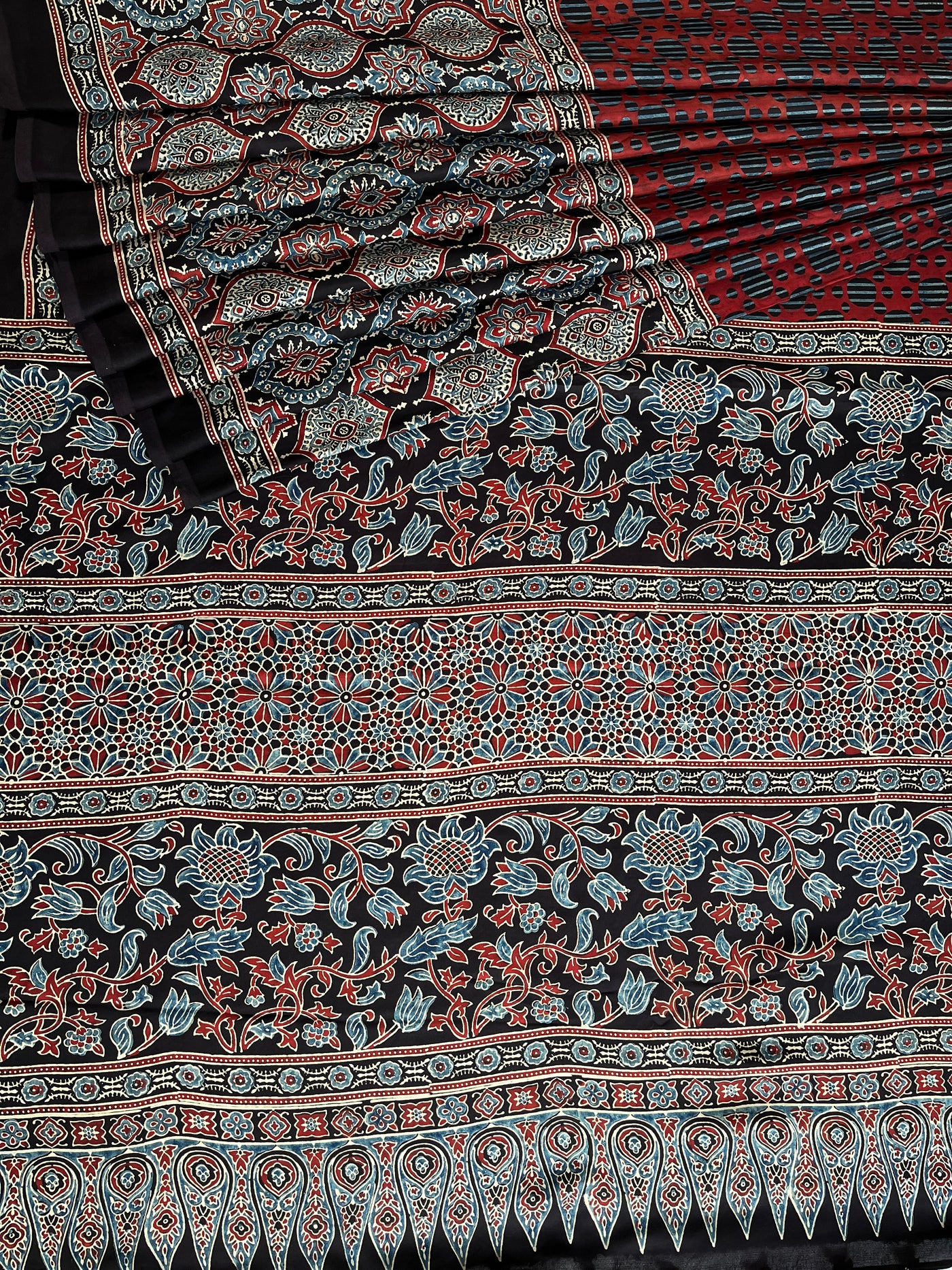 MUKUDNI: HAND BLOCK AJRAKH MODAL SILK SAREE