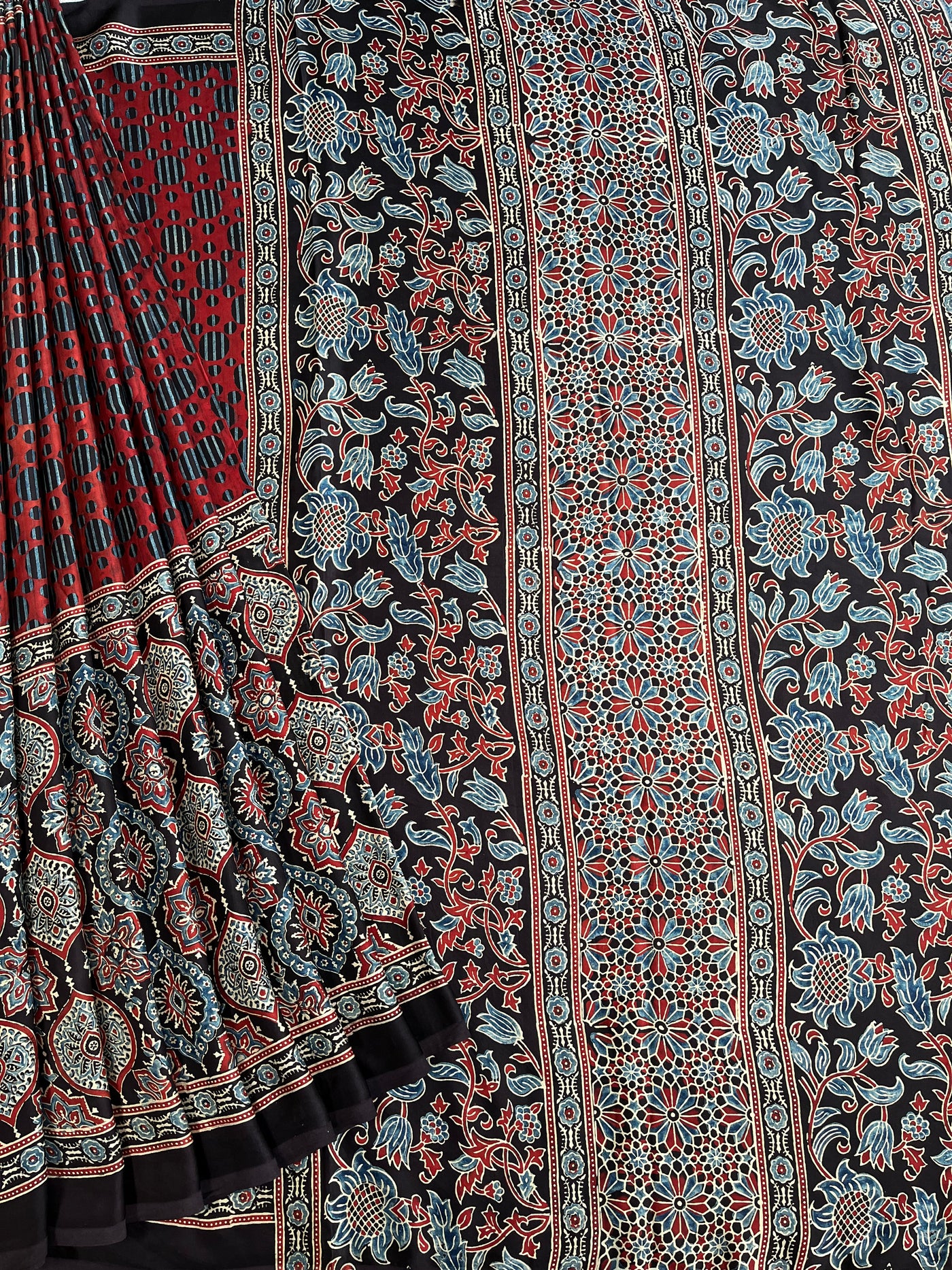MUKUDNI: HAND BLOCK AJRAKH MODAL SILK SAREE