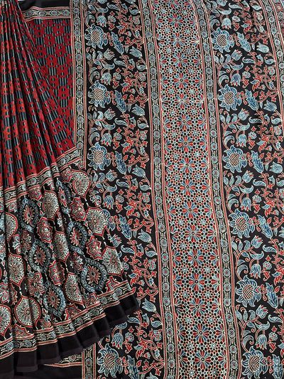 MUKUDNI: HAND BLOCK AJRAKH MODAL SILK SAREE