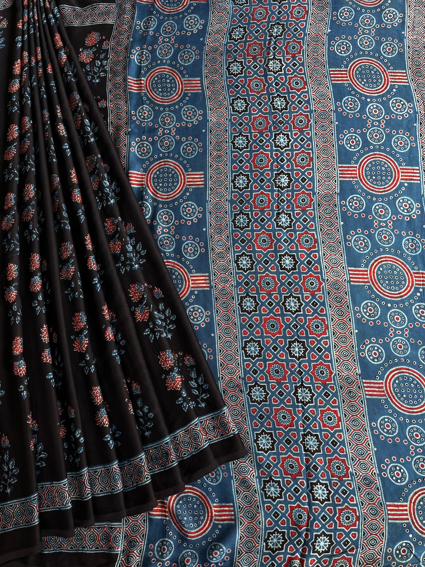 CHANDRIKA: HAND BLOCK AJRAKH MODAL SILK SAREE