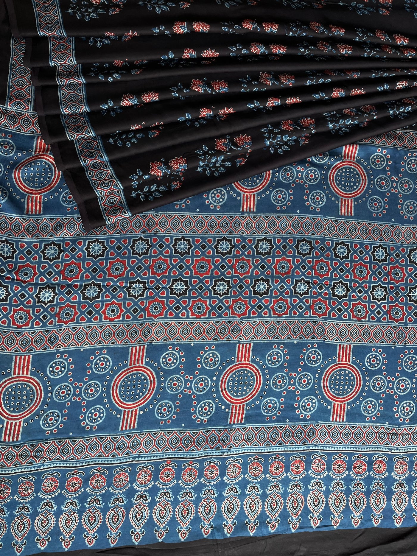 CHANDRIKA: HAND BLOCK AJRAKH MODAL SILK SAREE