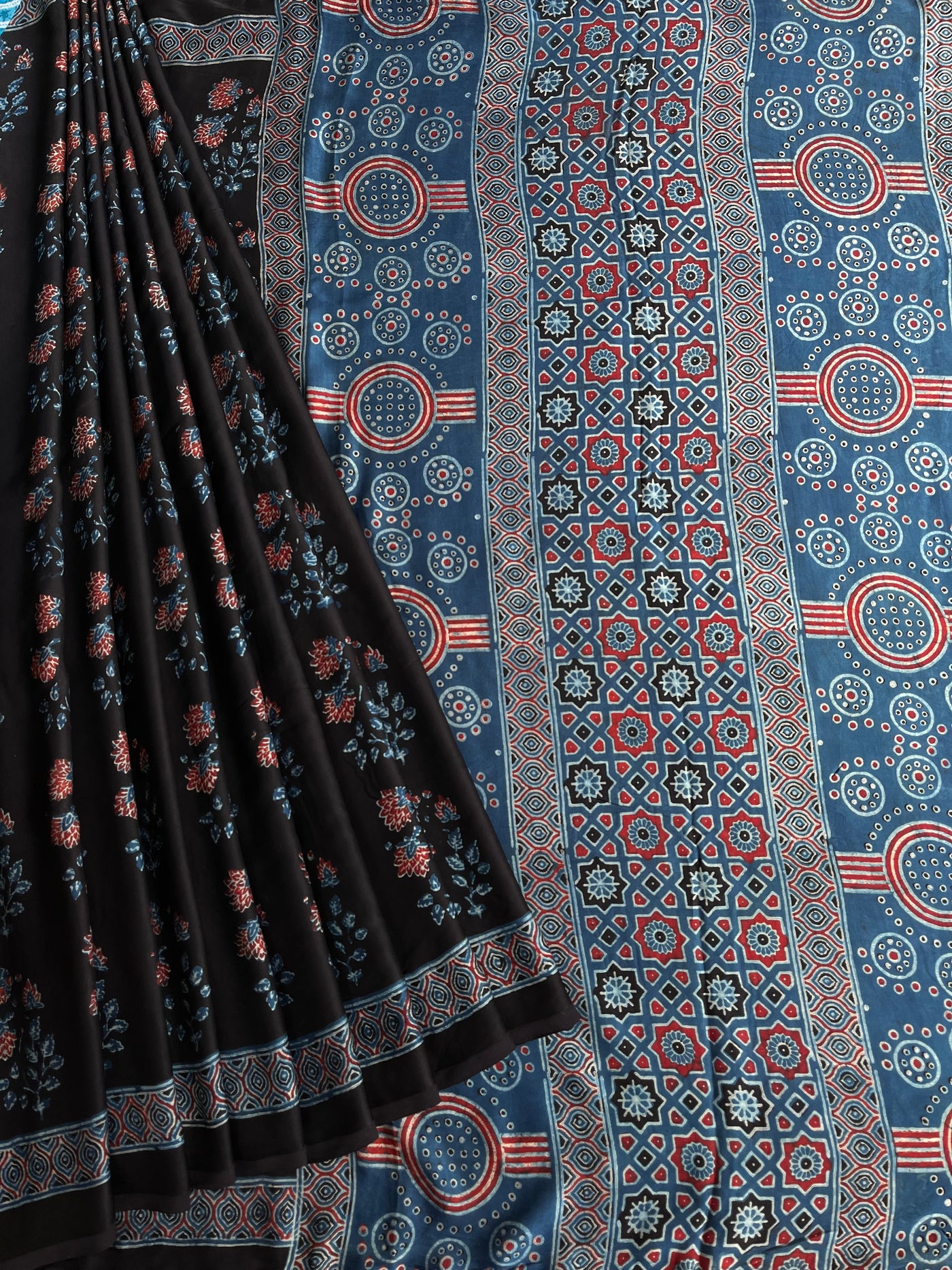 CHANDRIKA: HAND BLOCK AJRAKH MODAL SILK SAREE