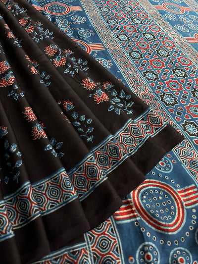 CHANDRIKA: HAND BLOCK AJRAKH MODAL SILK SAREE
