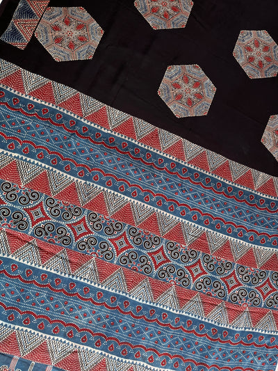 MOHANI: HAND BLOCK AJRAKH MODAL SILK SAREE