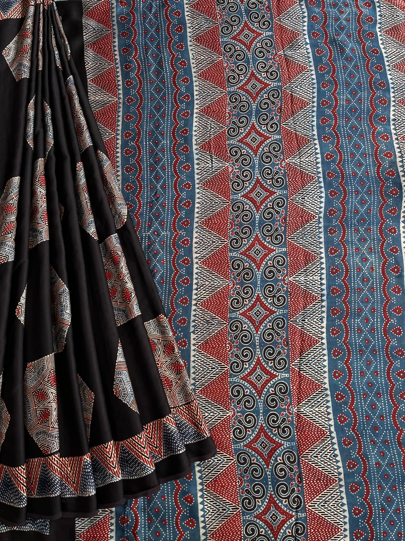 MOHANI: HAND BLOCK AJRAKH MODAL SILK SAREE