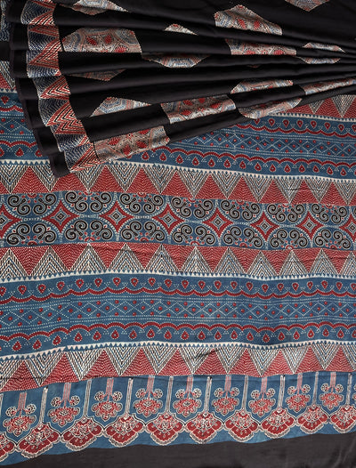 MOHANI: HAND BLOCK AJRAKH MODAL SILK SAREE