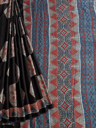 MOHANI: HAND BLOCK AJRAKH MODAL SILK SAREE