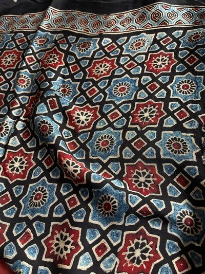 LEKHANI: HAND BLOCK AJRAKH MODAL SILK SAREE