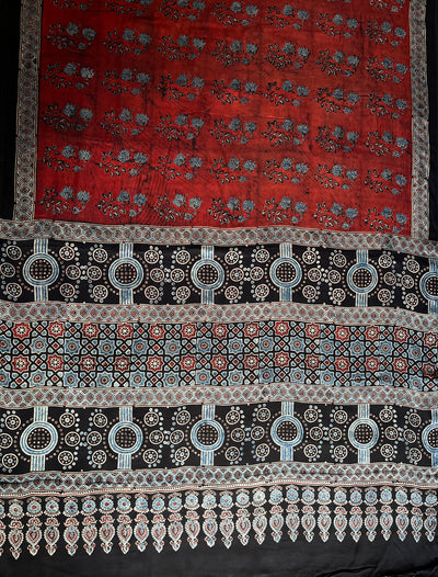 LEKHANI: HAND BLOCK AJRAKH MODAL SILK SAREE