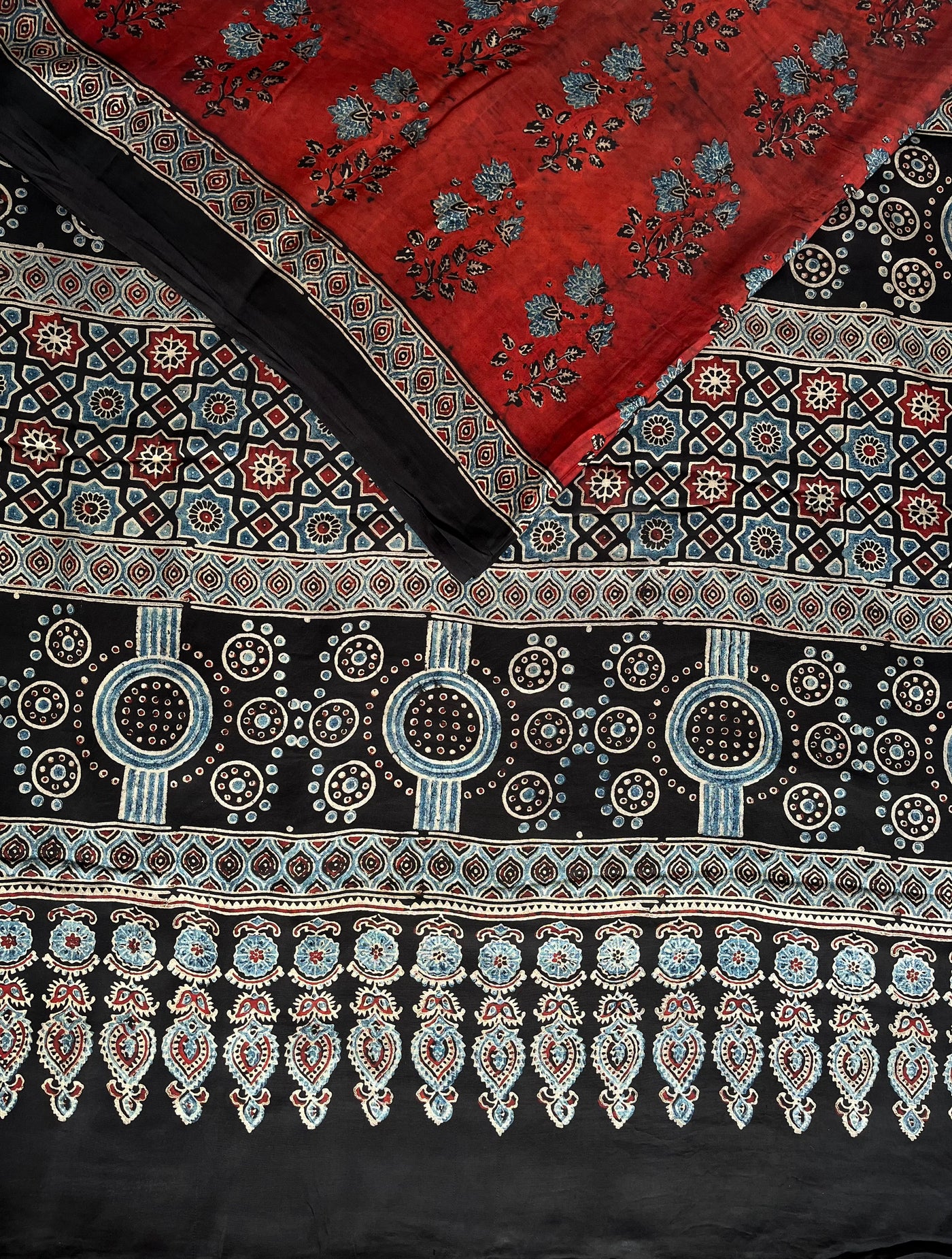 LEKHANI: HAND BLOCK AJRAKH MODAL SILK SAREE