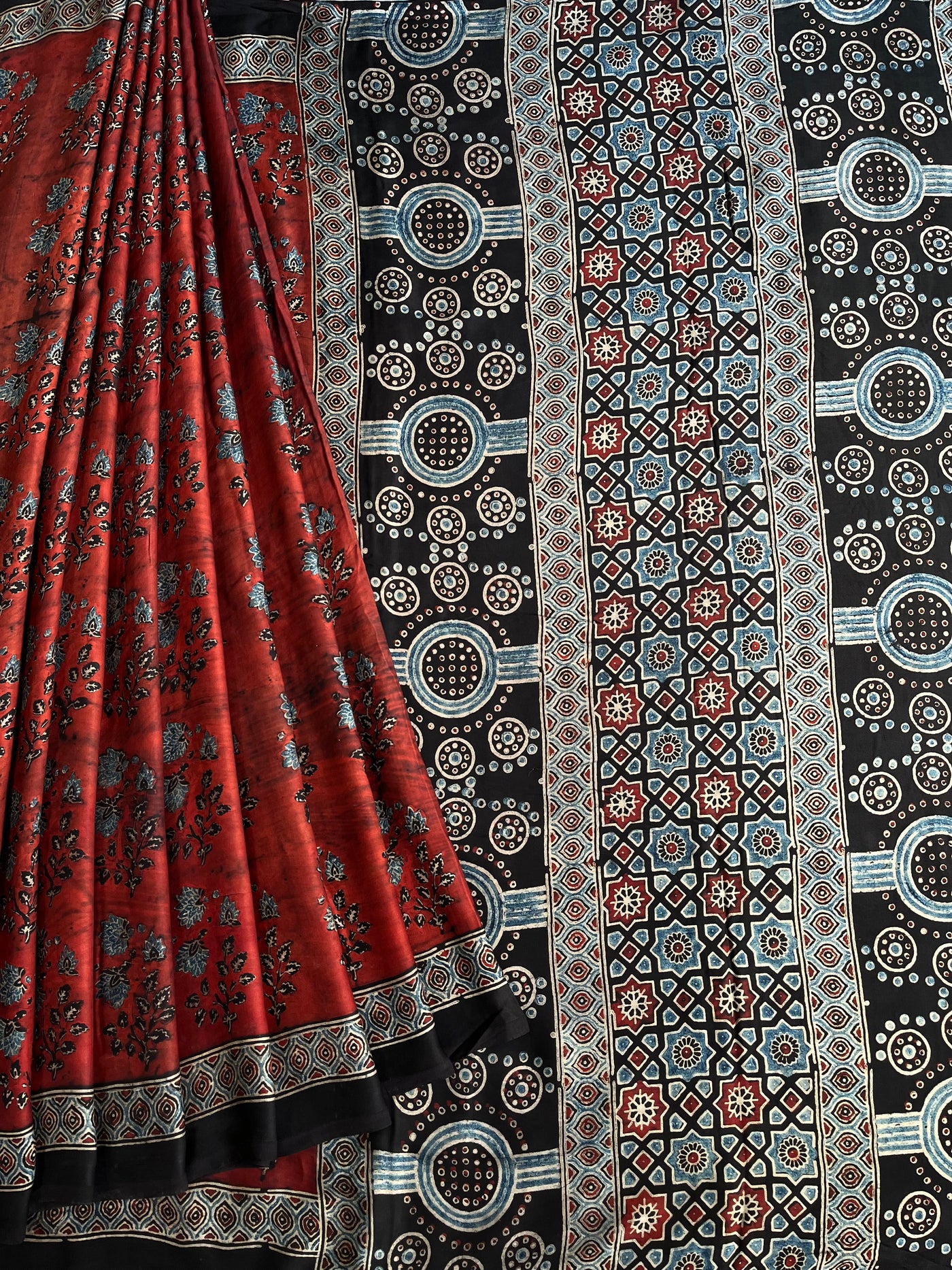LEKHANI: HAND BLOCK AJRAKH MODAL SILK SAREE
