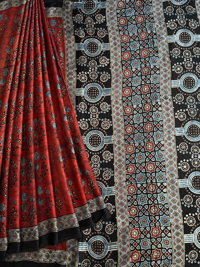LEKHANI: HAND BLOCK AJRAKH MODAL SILK SAREE