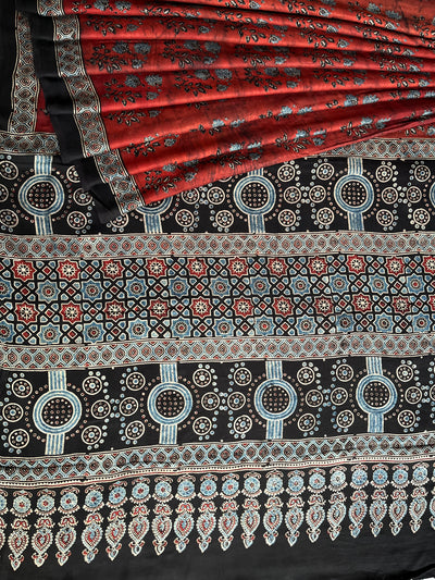 LEKHANI: HAND BLOCK AJRAKH MODAL SILK SAREE