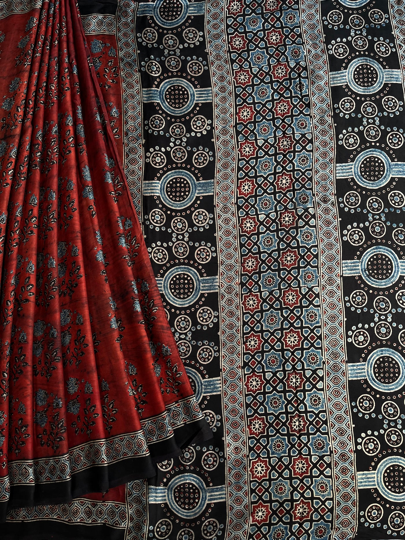 LEKHANI: HAND BLOCK AJRAKH MODAL SILK SAREE