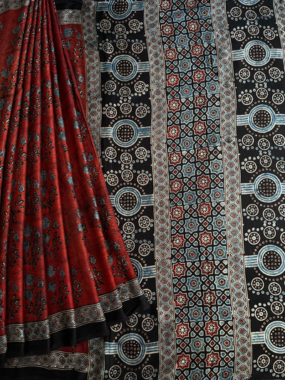 LEKHANI: HAND BLOCK AJRAKH MODAL SILK SAREE