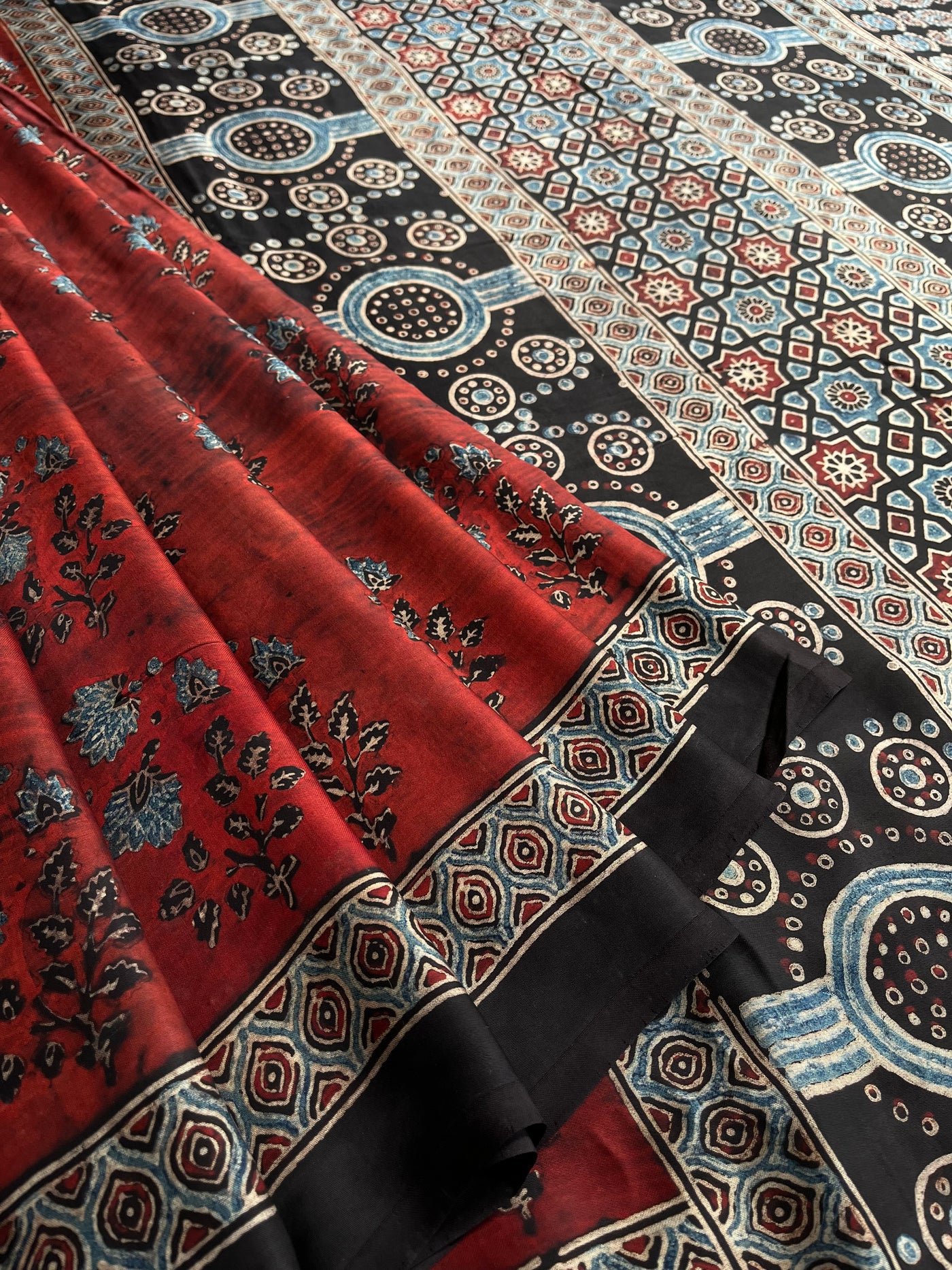 LEKHANI: HAND BLOCK AJRAKH MODAL SILK SAREE
