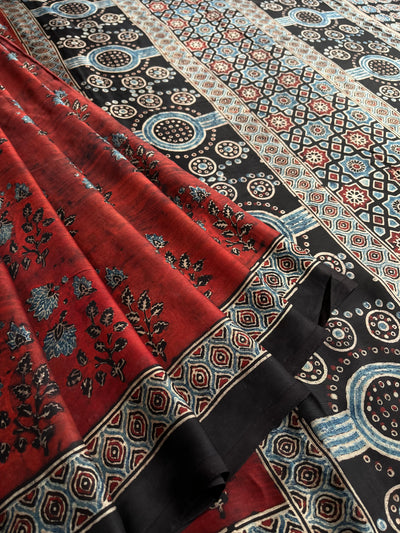 LEKHANI: HAND BLOCK AJRAKH MODAL SILK SAREE