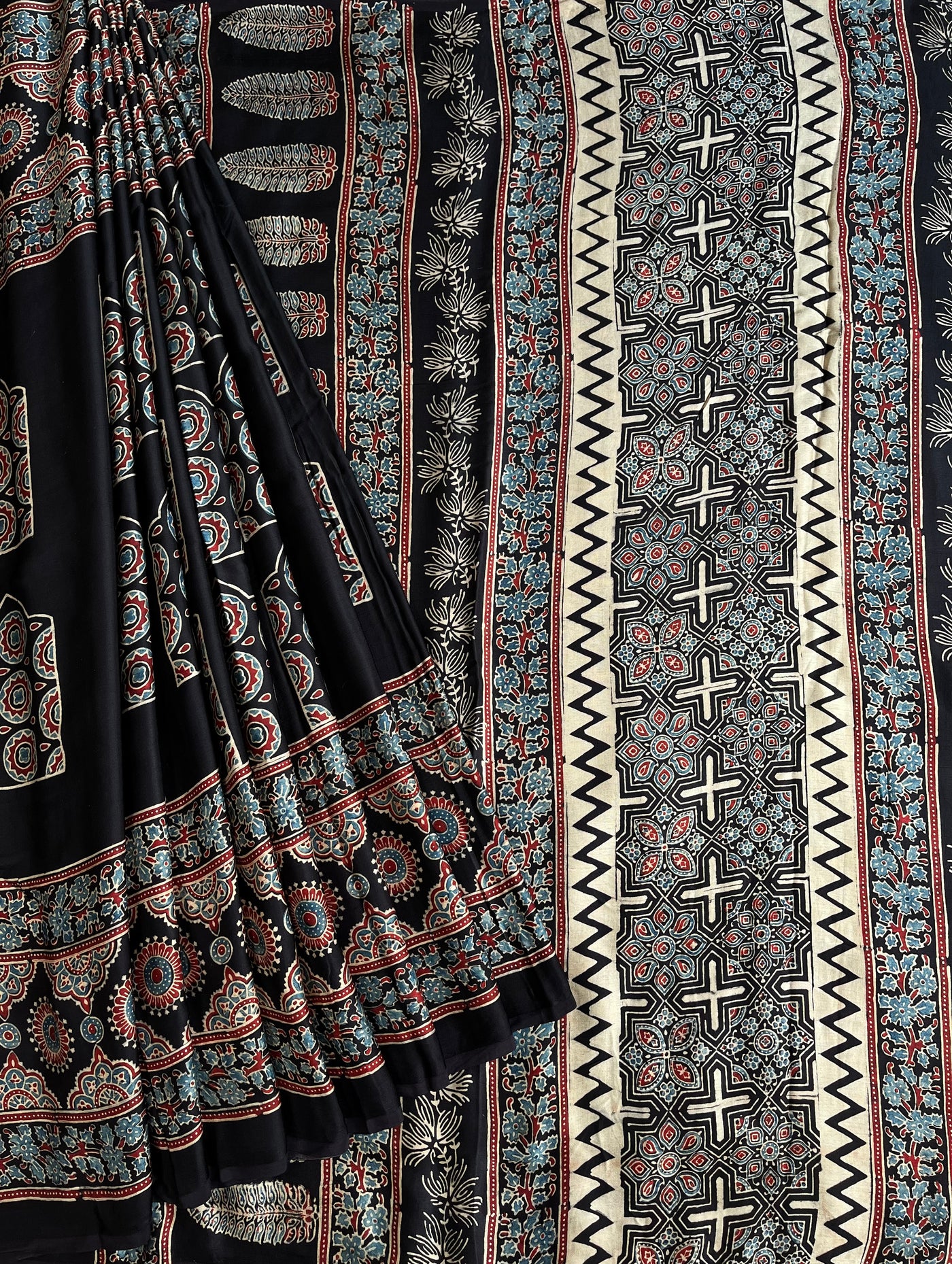 MASAKALI: HAND BLOCK AJRAKH MODAL SILK SAREE