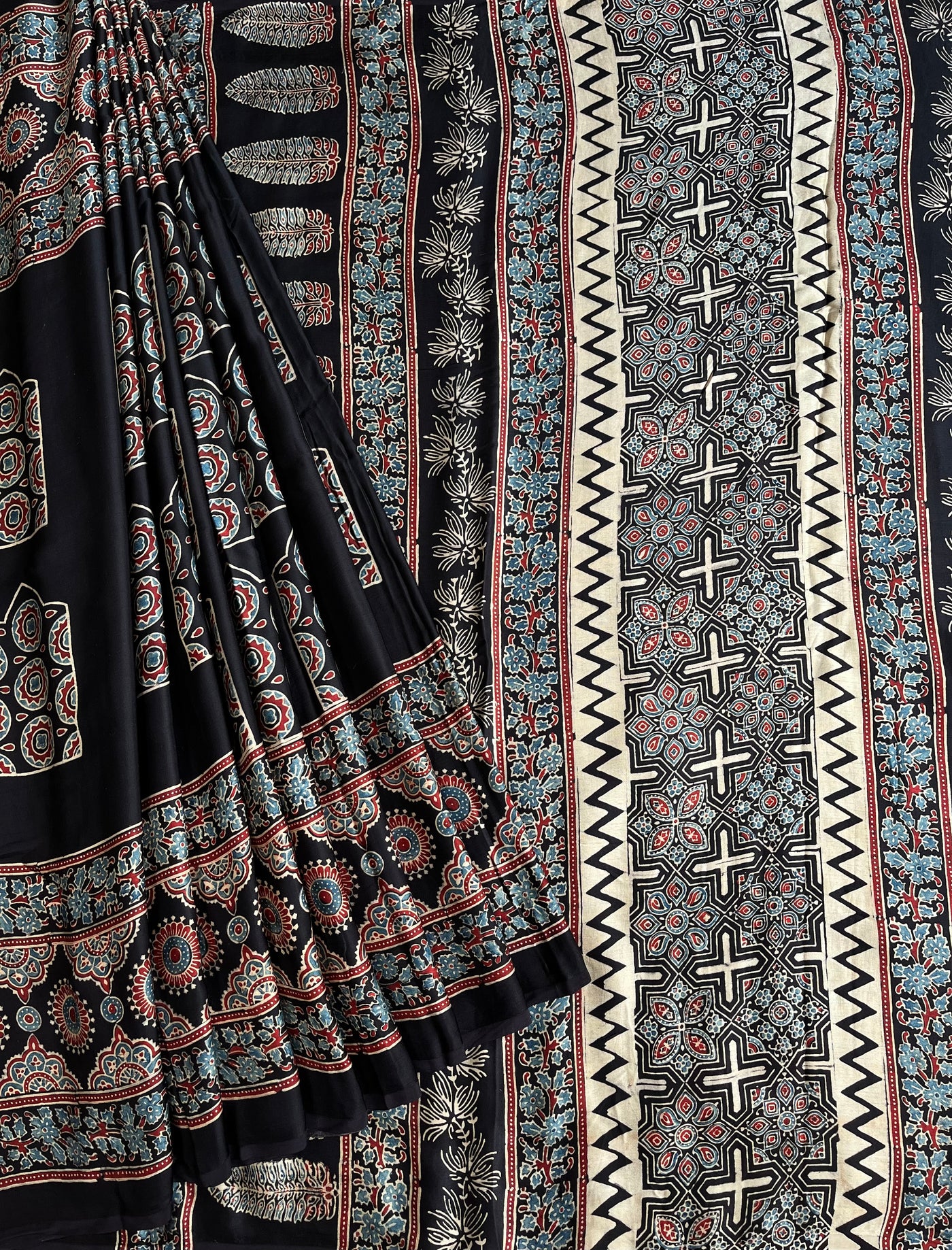 MASAKALI: HAND BLOCK AJRAKH MODAL SILK SAREE