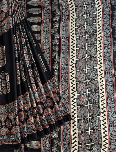 MASAKALI: HAND BLOCK AJRAKH MODAL SILK SAREE