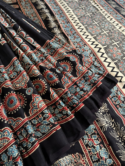 MASAKALI: HAND BLOCK AJRAKH MODAL SILK SAREE