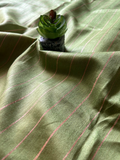 MRIDULA: SAGE GREEN,HANDLOOM PURE TUSSAR STAPLE SAREE WITH GHICHA PALLU.