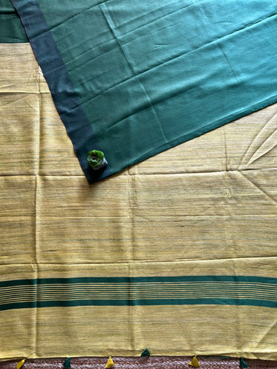 NEELKANTH: TEAL GREEN,HANDLOOM PURE TUSSAR STAPLE SAREE WITH GHICHA PALLU.