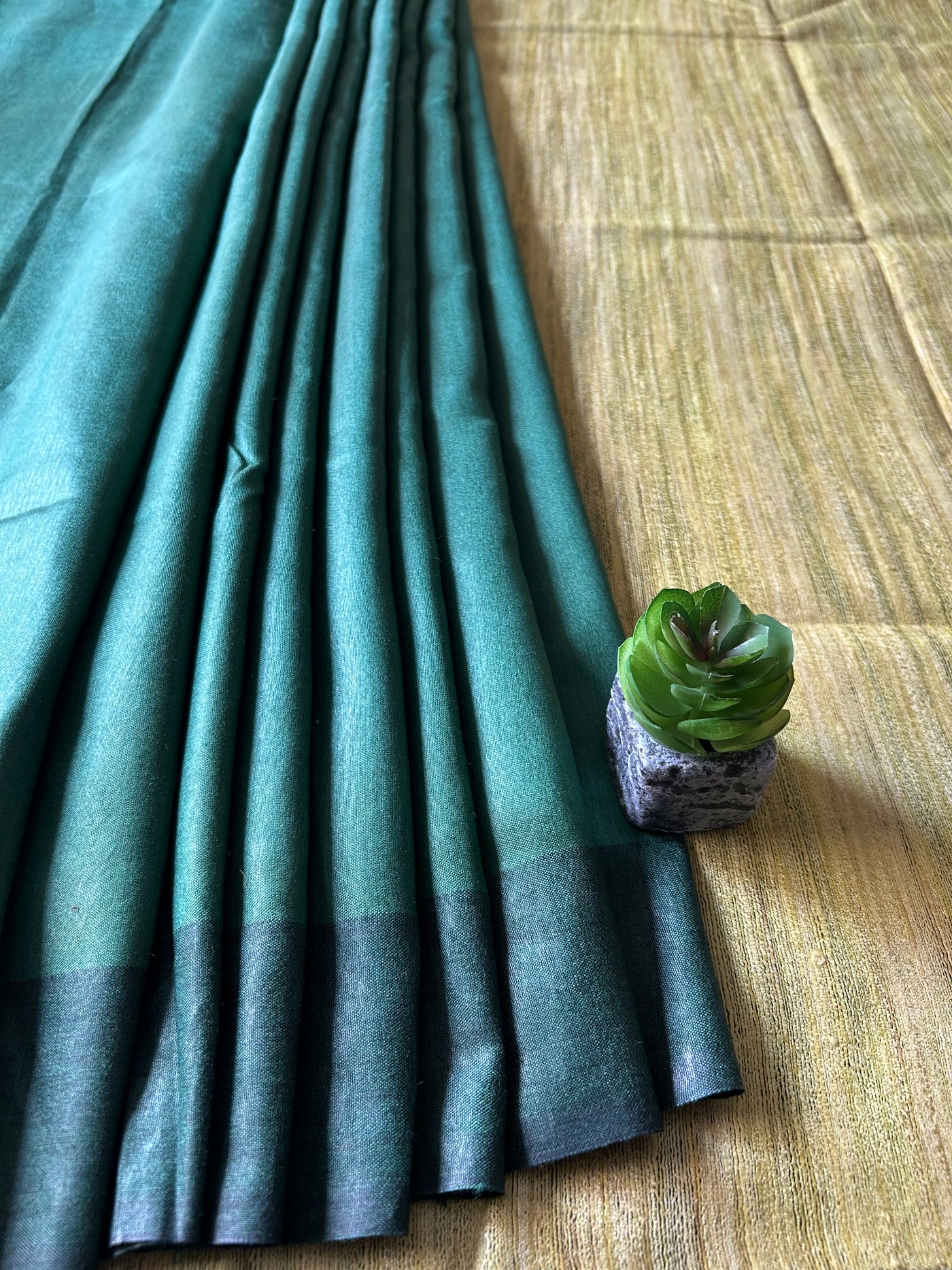 NEELKANTH: TEAL GREEN,HANDLOOM PURE TUSSAR STAPLE SAREE WITH GHICHA PALLU.