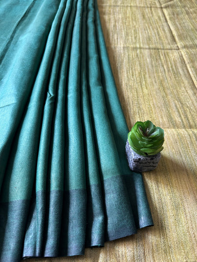 NEELKANTH: TEAL GREEN,HANDLOOM PURE TUSSAR STAPLE SAREE WITH GHICHA PALLU.