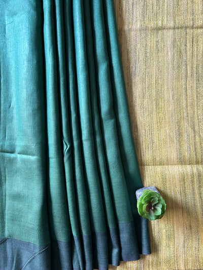 NEELKANTH: TEAL GREEN,HANDLOOM PURE TUSSAR STAPLE SAREE WITH GHICHA PALLU.
