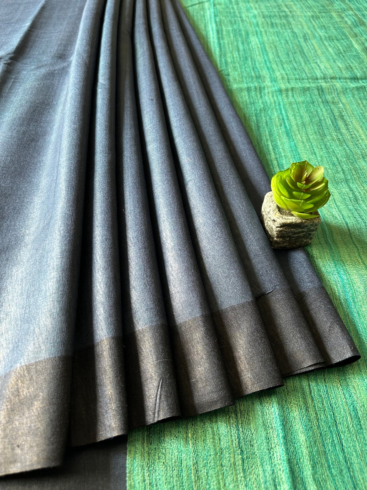 MAYUR:NIGHT BLUE:,HANDLOOM PURE TUSSAR STAPLE SAREE WITH GHICHA PALLU.