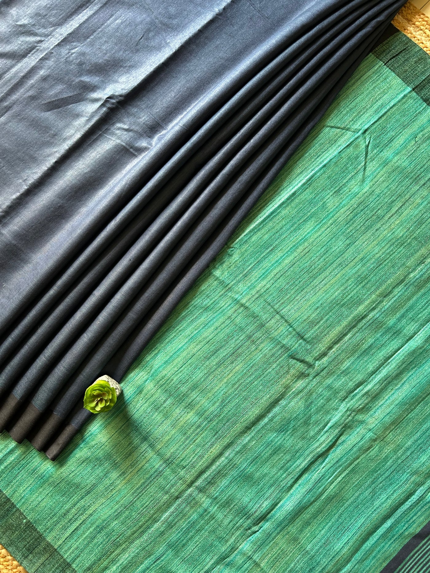 MAYUR:NIGHT BLUE:,HANDLOOM PURE TUSSAR STAPLE SAREE WITH GHICHA PALLU.