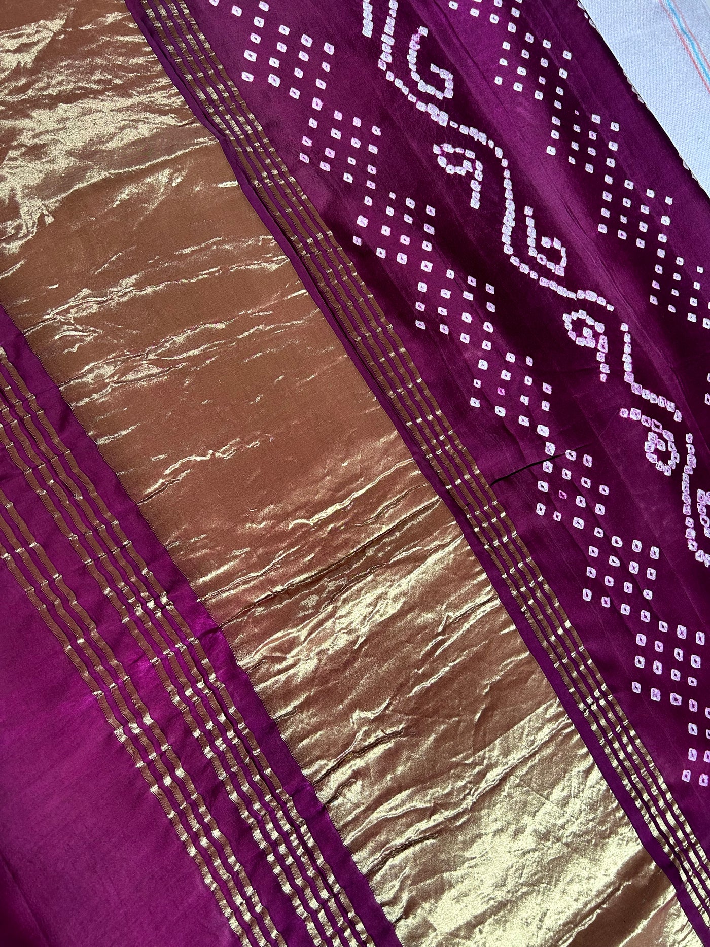 PAVNI: HANDMADE BANDHANI MODAL SILK SAREE WITH TISSUE PALLU