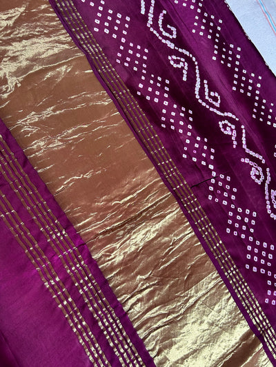 PAVNI: HANDMADE BANDHANI MODAL SILK SAREE WITH TISSUE PALLU