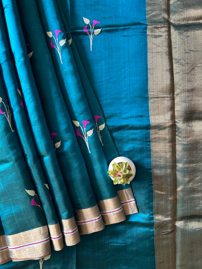 RAJSHREE: HANDLOOM PURE SILK CHANDERI SAREE WITH EK NALIYA BOOTA