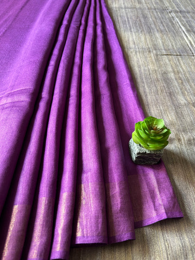 KUMUDINI:ROYAL PURPLE,HANDLOOM PURE TUSSAR STAPLE SAREE WITH GHICHA PALLU.