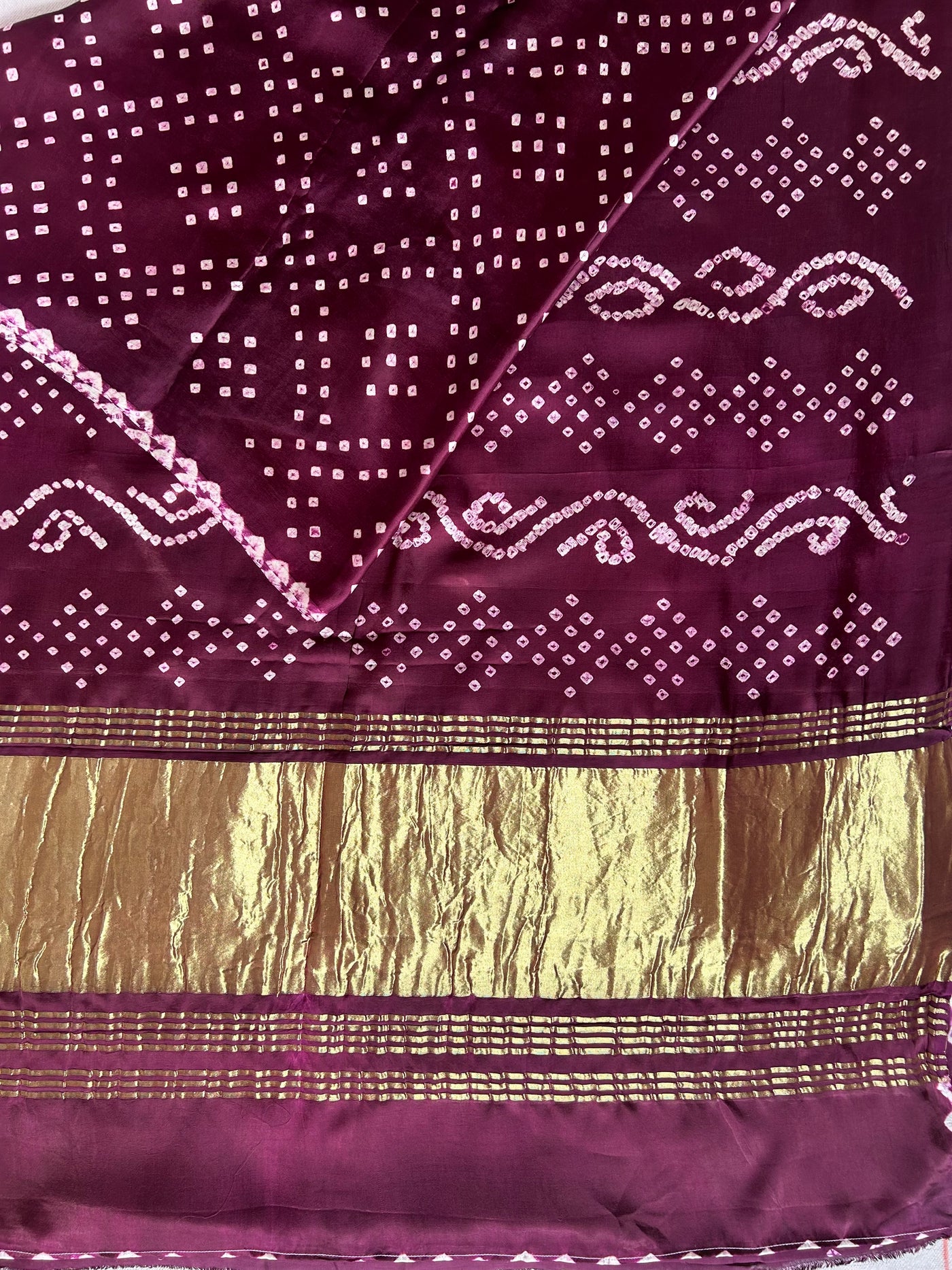 PAVNI: HANDMADE BANDHANI MODAL SILK SAREE WITH TISSUE PALLU