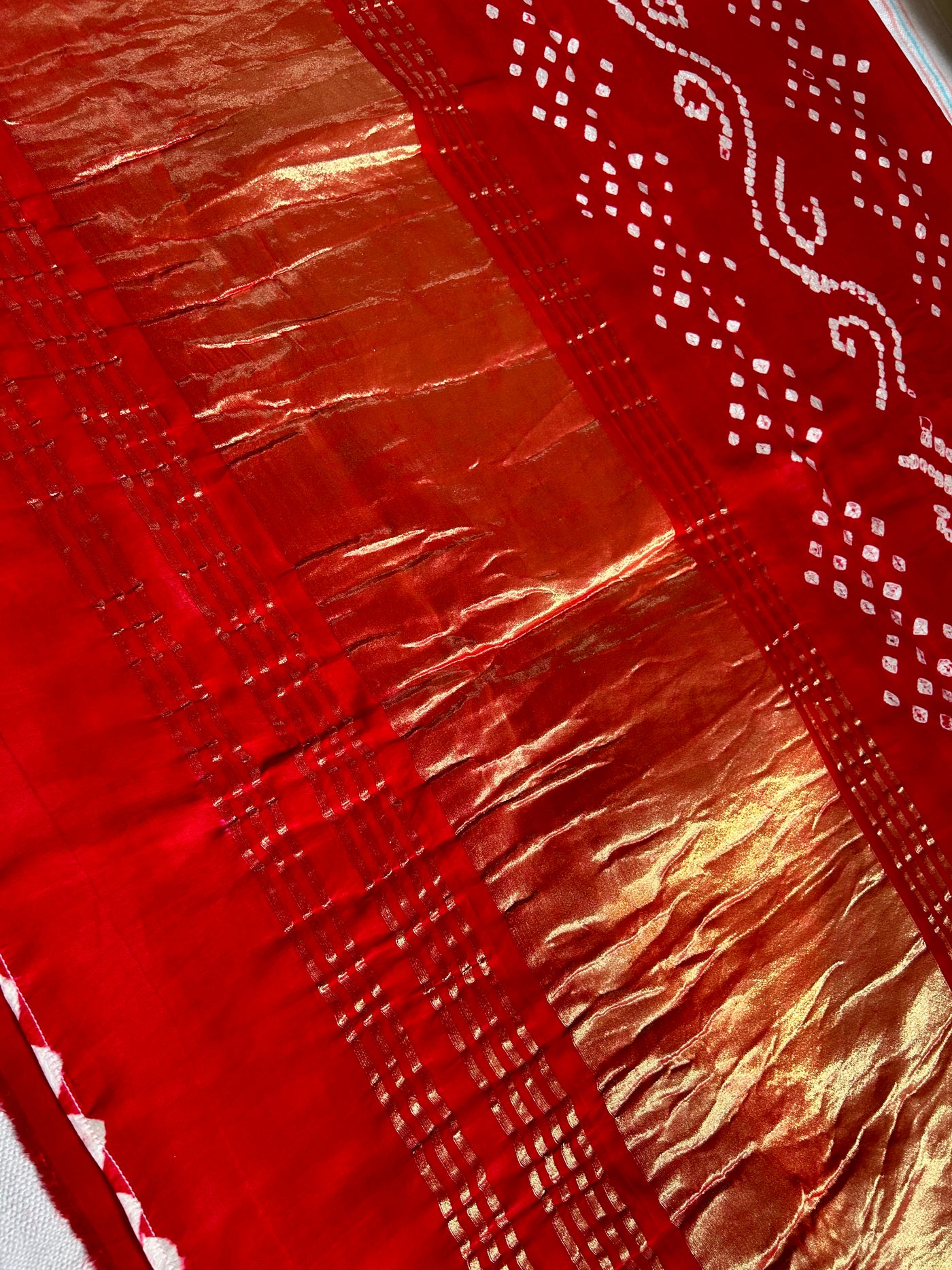 ARUNA: bandhani saree with tissue palla