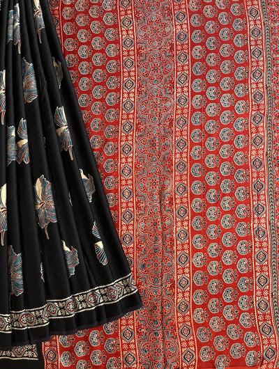 KAVYA: HAND BLOCK AJRAKH MODAL SILK SAREE