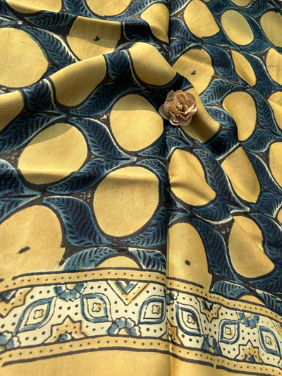 VIHANA: Handmade Clamp Dyed- Ajrakh Modal Silk Saree