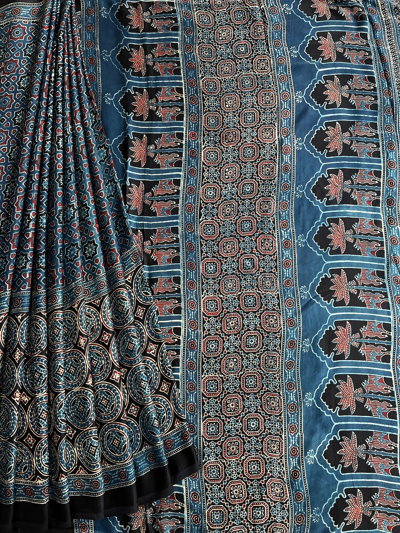 PAVANI: HAND BLOCK AJRAKH MODAL SILK SAREE