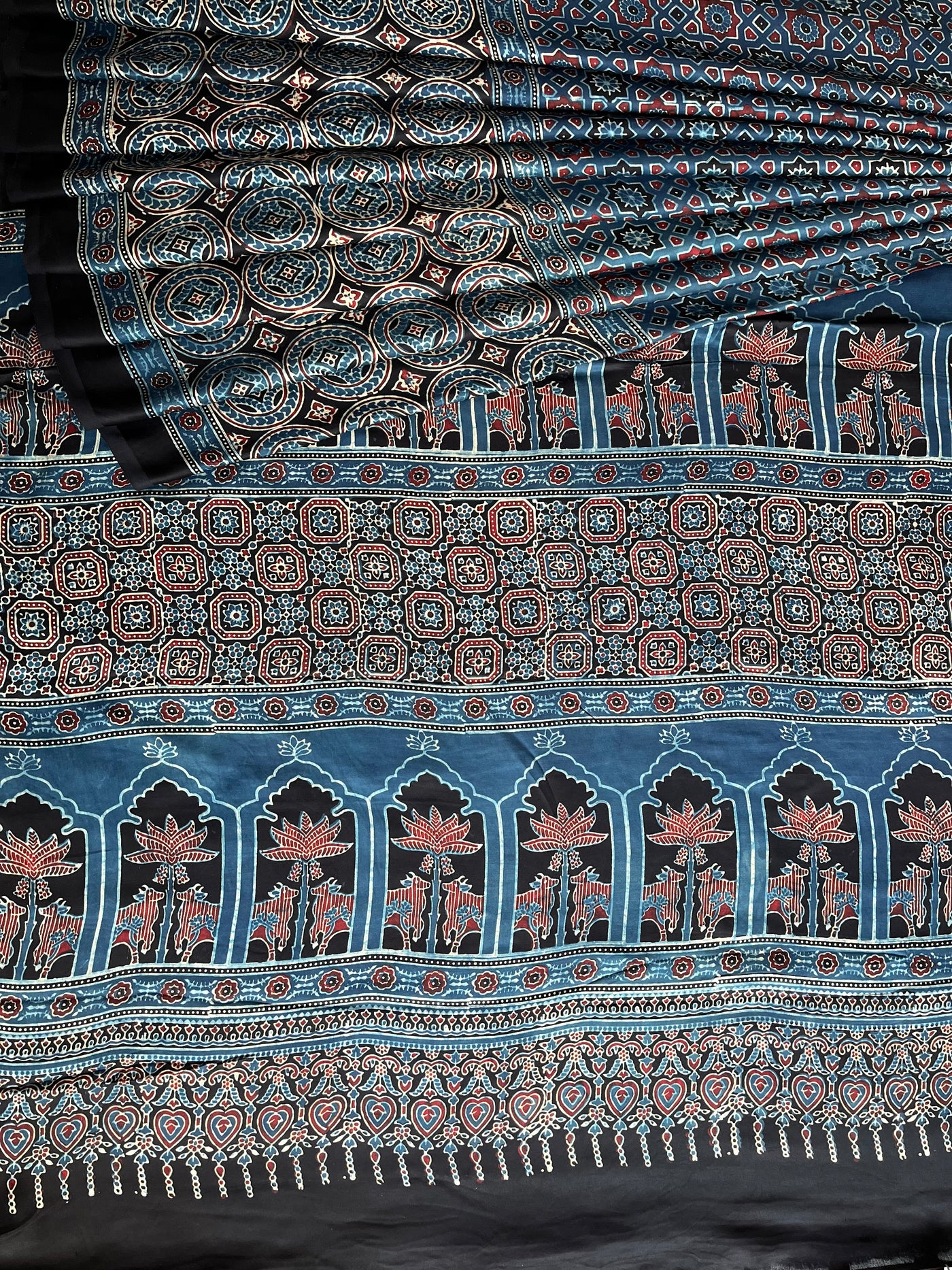 PAVANI: HAND BLOCK AJRAKH MODAL SILK SAREE