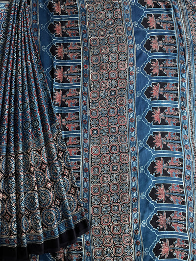 PAVANI: HAND BLOCK AJRAKH MODAL SILK SAREE